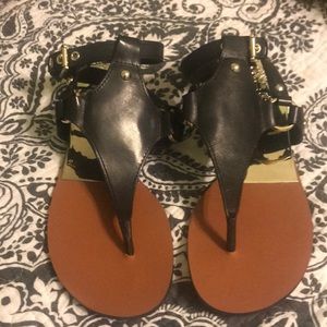 Vince Camuto black leather & gold sandals Sz 8